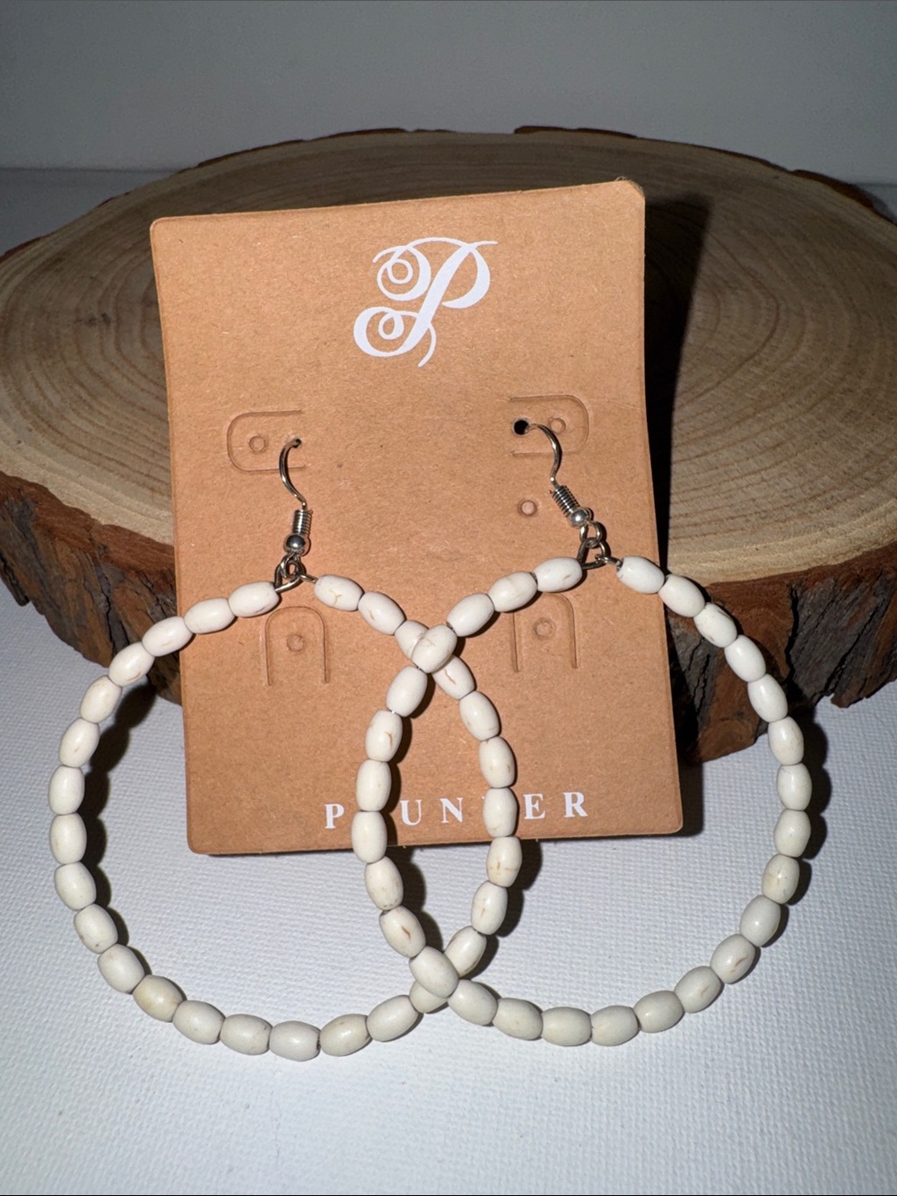 Plunder Pressed Stone Hoop Earrings Boho